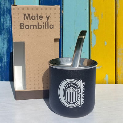 Mate de Acero Inoxidable Rosario Central con bombilla .