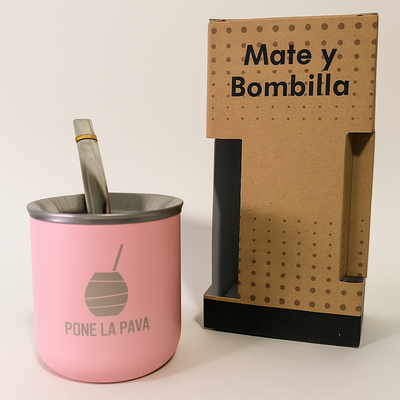 Mate de Acero Inoxidable Rosa con bombilla .