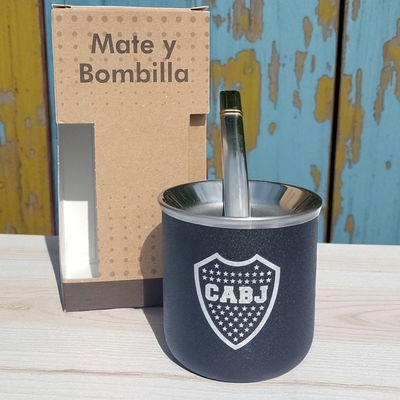 Mate de Acero Inoxidable Boca Juniors con bombilla .