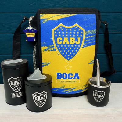 Combo Matero Bolso + Latas + Mate acero inox. Boca Juniors