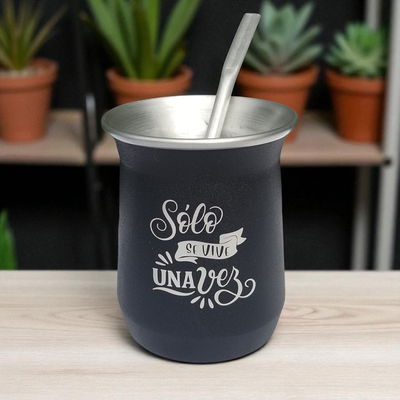 Mate aluminio Vive con bombilla