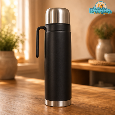 Termo Acero Inoxidable 1L Negro - Media Manija