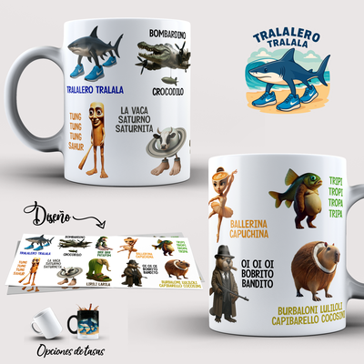 Taza Brainrot Italiano Tralalero Tralala y sus amigos