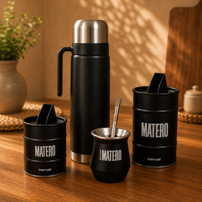 Combo Matero - Termo 1l + Mate y vertedores Marwal