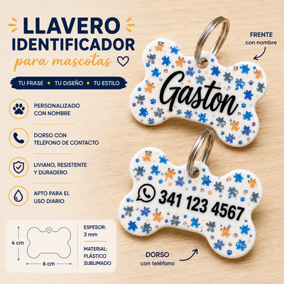 Huesito Identificador para Mascota Personalizado Llavero.