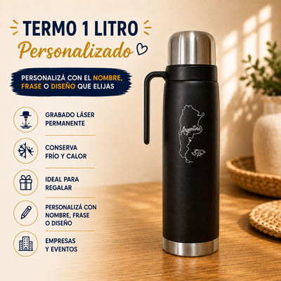 Termo Acero Inoxidable 1L Negro - Personalizado