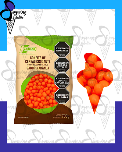 CONFITE DE CEREAL CROCANTE CON CHOCOLATE BLANCO SABOR NARANJA ARGENFRUT