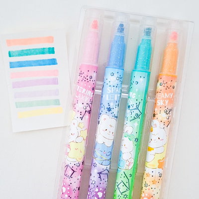 resaltadores doble punta con glitter x 6 undi