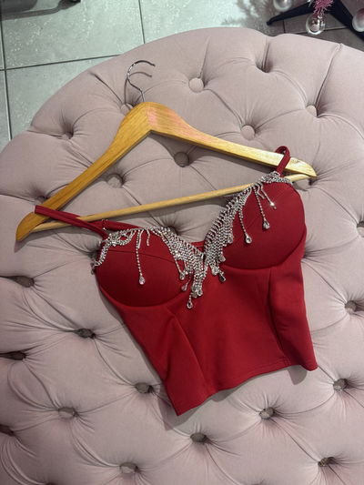 Corset strass rojo crep