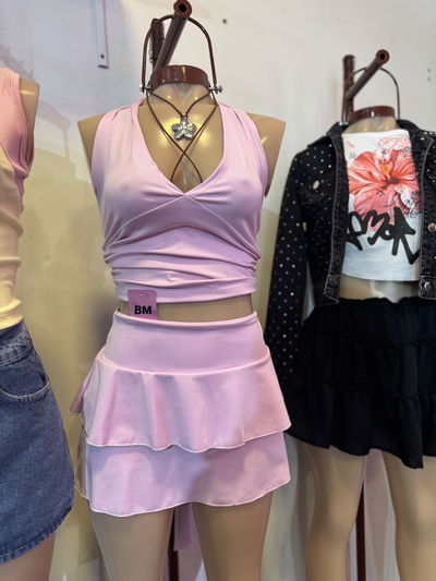 Conjunto rosa (top + mini 
