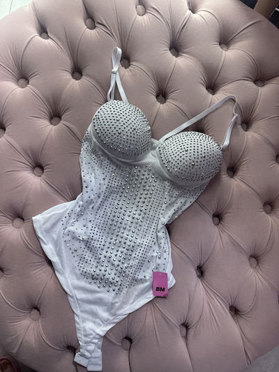 Body importado blanco strass Tul