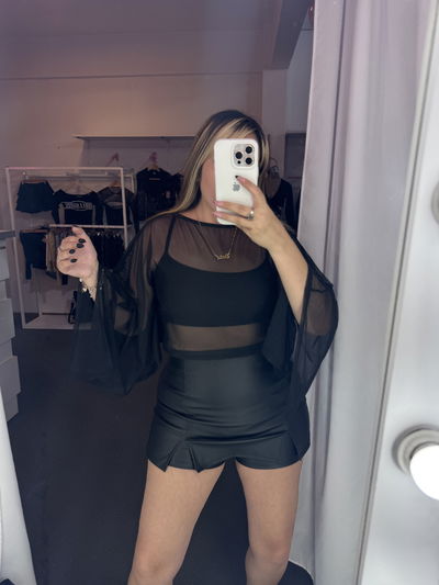 Top blusa Tul manga ancha 