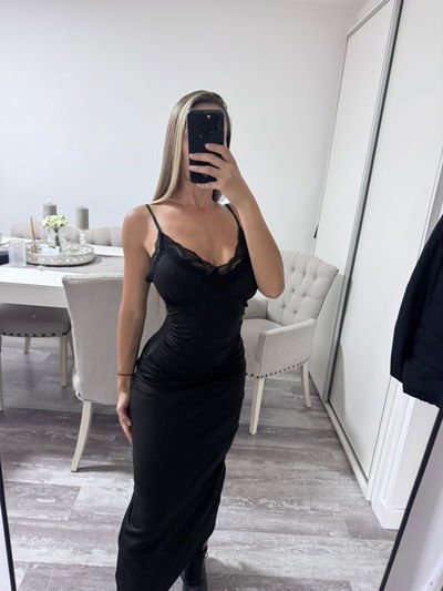 Vestido largo lycra y puntilla