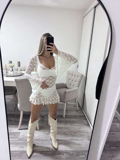 Vestido manga larga Oxford de encaje 