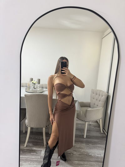 Vestido nudo strapless lycra 