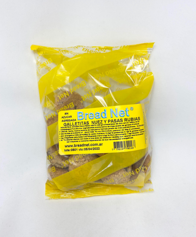 Galletitas Bread Net Nuez y pasas rubias sin azúcar x 200g