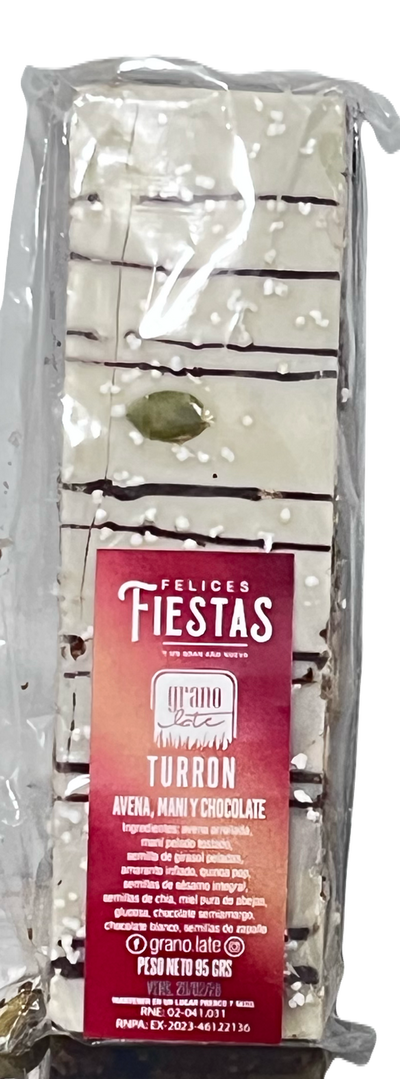 Turrón blanco de avena, maní y chocolate x 95g