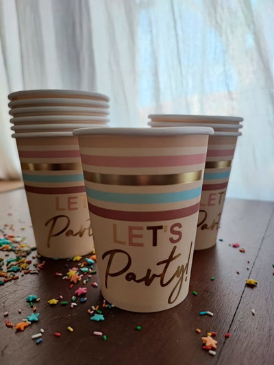 Vaso de polipapel "Let`s Party!" con dorado.