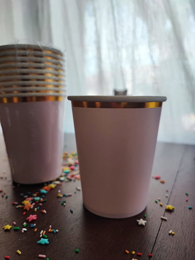 Vaso polipapel lila rosado con dorado