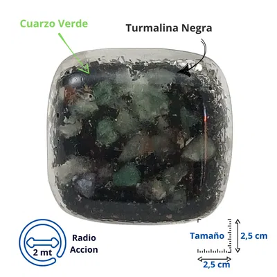 Anillo Orgon cuarzo verde y Turmalina negra