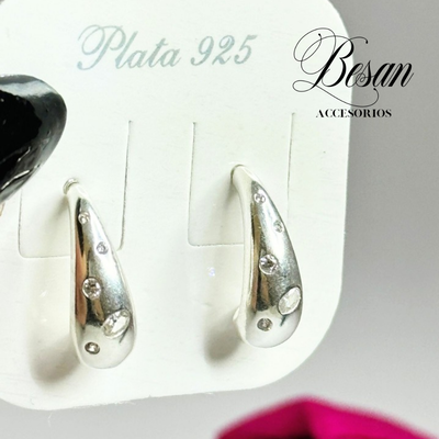 Aros gotas con piedras PLATA 925