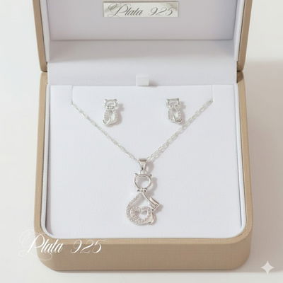 Conjunto gatito plata 925