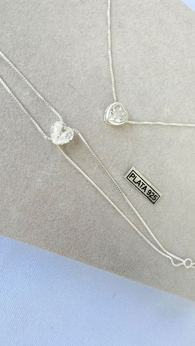Conjunto pulsera y cadena con dije corazon plata 925