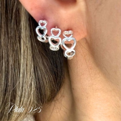 Argollas trio corazon plata 925