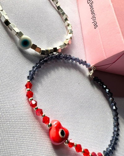 Pulsera ojo turco rojo y plata 925