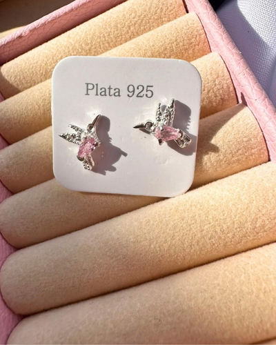 Aros colibri rosa plata 925