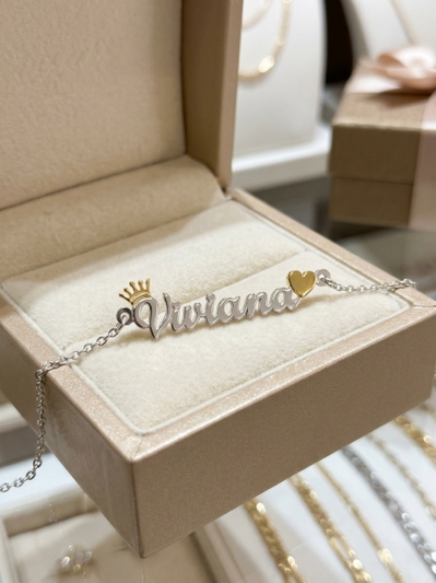 DIJE PARA CADENA A PEDIDO nombre en combinacion con oro 18k