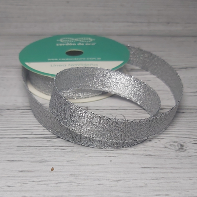 Cinta navideña Lurex plateado 15mm  x 10 mts