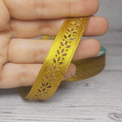 Cinta navideña trigal dorado 15mm  x 10 mts