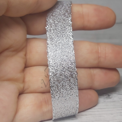 Cinta navideña Lurex plateado 15mm  x mt