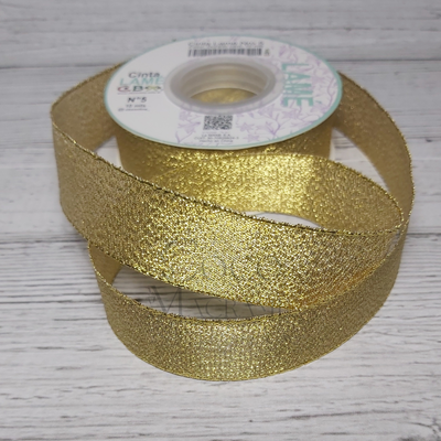 Cinta navideña Lurex dorado 25mm  x 10 mts