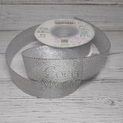 Cinta navideña Lurex plateado 25mm  x 10 mts