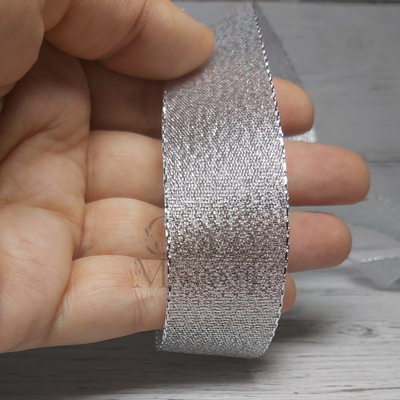 Cinta navideña Lurex plateado 25mm  x 10 mts