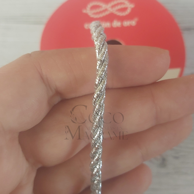 Cordón metalizado 4mm plateado x 1 mt