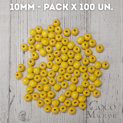 Cuentas de madera amarillo 10mm x 100 un.