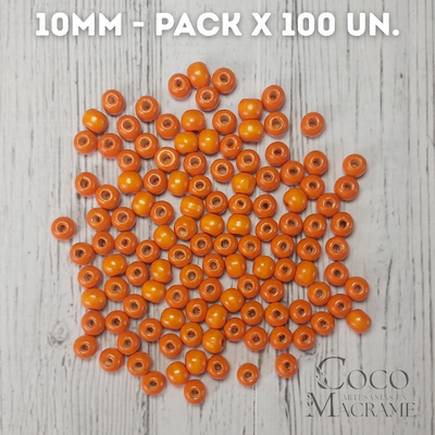Cuentas de madera naranja 10mm x 100 un.