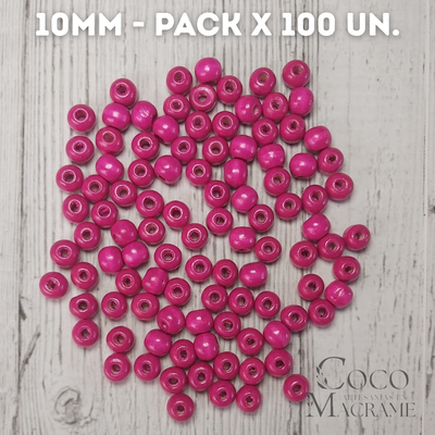 Cuentas de madera fucsia 10mm x 100 un.