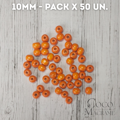 Cuentas de madera naranja 10mm x 50 un.