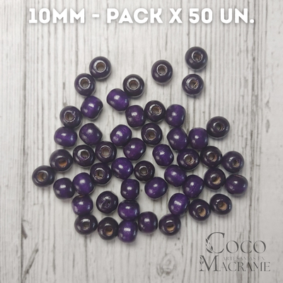 Cuentas de madera violeta 10mm x 50 un.