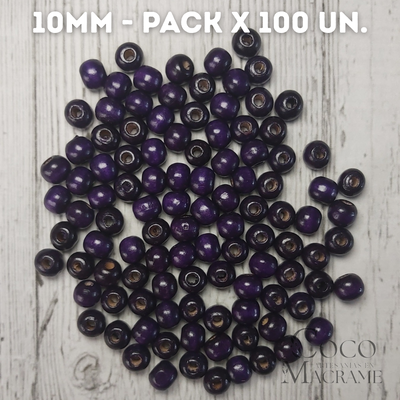 Cuentas de madera violeta 10mm x 100 un.