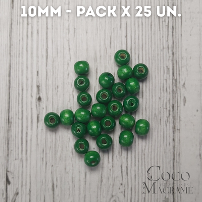Cuentas de madera verde 10mm x 25 un.