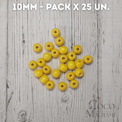 Cuentas de madera amarillo 10mm x 25 un.
