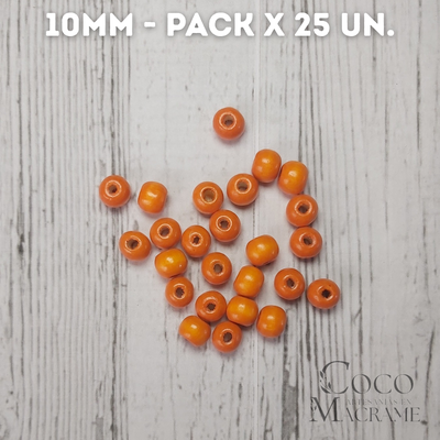 Cuentas de madera naranja 10mm x 25 un.