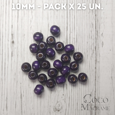 Cuentas de madera violeta 10mm x 25 un.