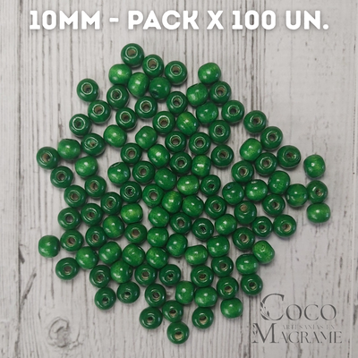 Cuentas de madera verde 10mm x 100 un.