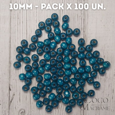 Cuentas de madera turquesa 10mm x 100 un.